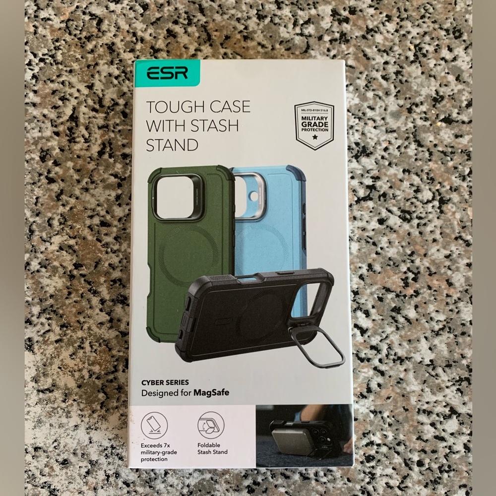 ESR | NIB Black IPhone 16 plus Toughcase w Stash Stand